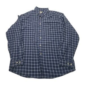 L.L. Bean Men Flannel Plaid Long Sleeve Button-Down Shirt Blue Size Medium